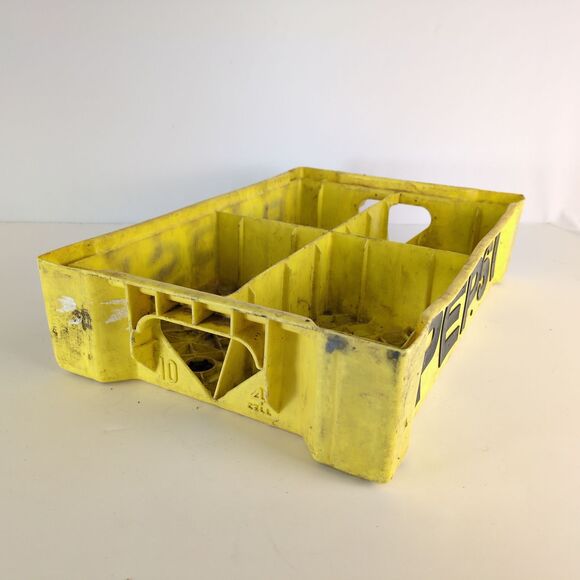 Vintage Yellow Black Plastic Pepsi Cola Crate 4 Cell Tray 18x12x4" Union Carbide - Picture 6 of 7